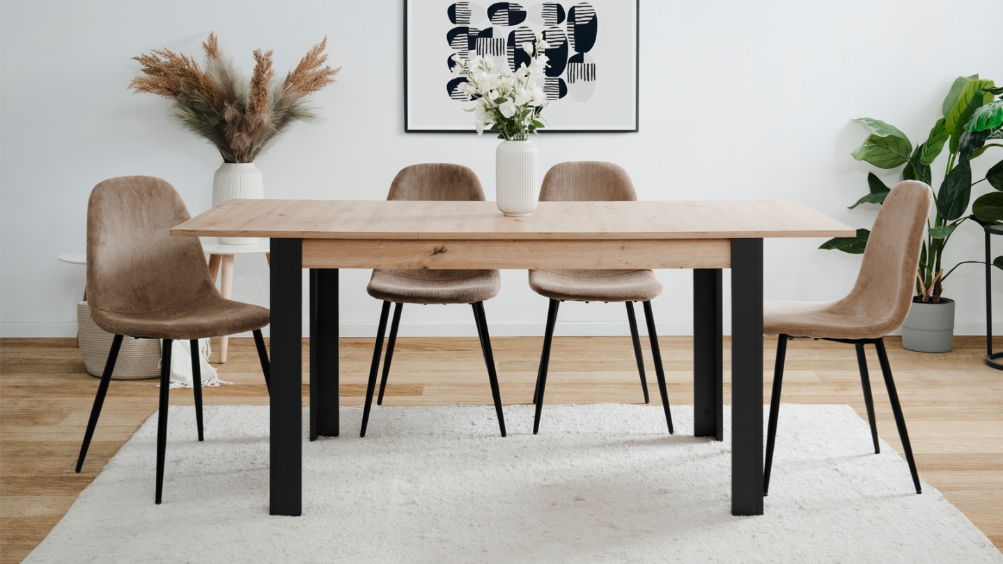 Table à manger extensible noir et effet chêne 4 à 6 personnes 100/150 cm - Ted Table à manger extensible noir et effet chêne 4 à 6 personnes 100/150 cm - Ted