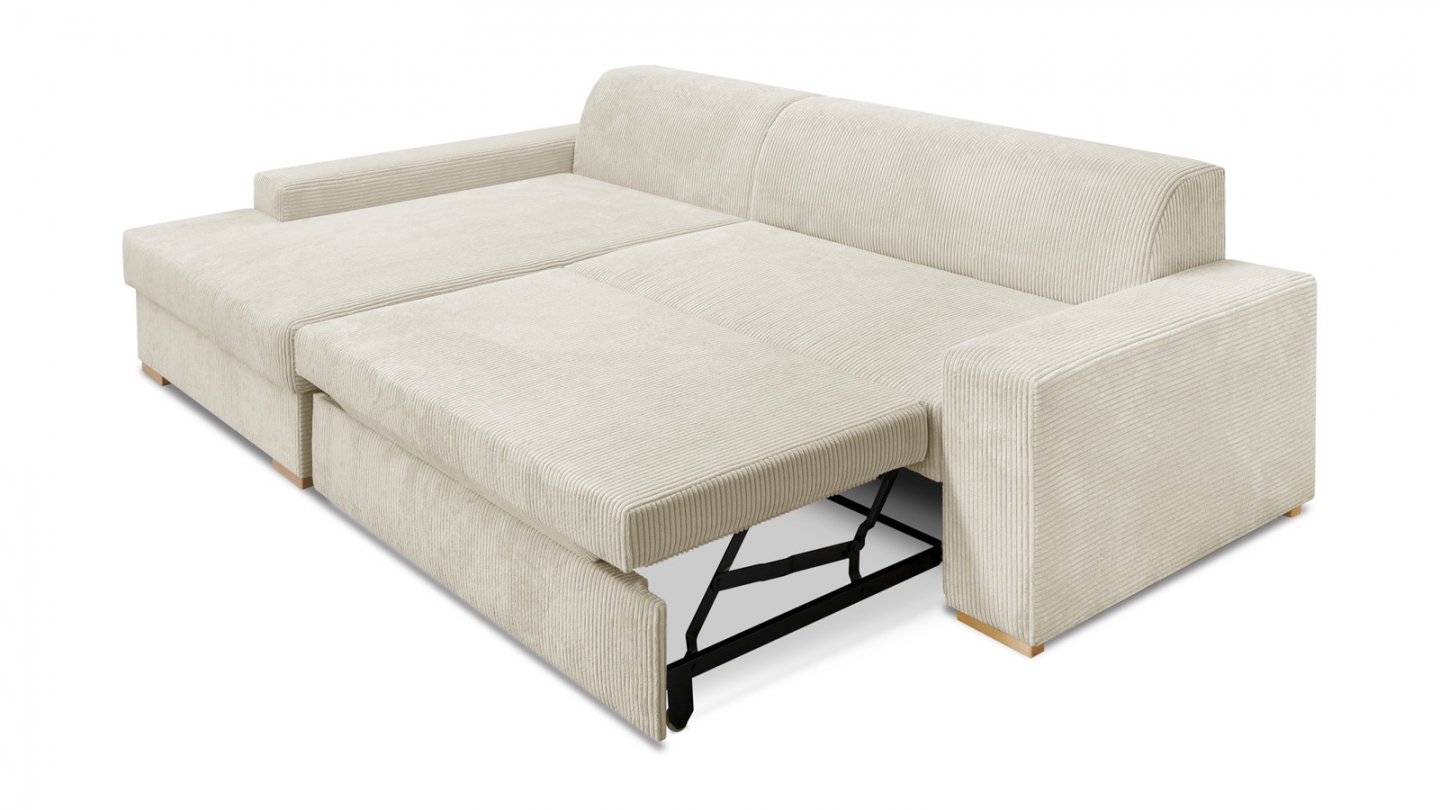 Canapé d'angle à gauche convertible 3/4 places en velours côtelé beige - Nyssa