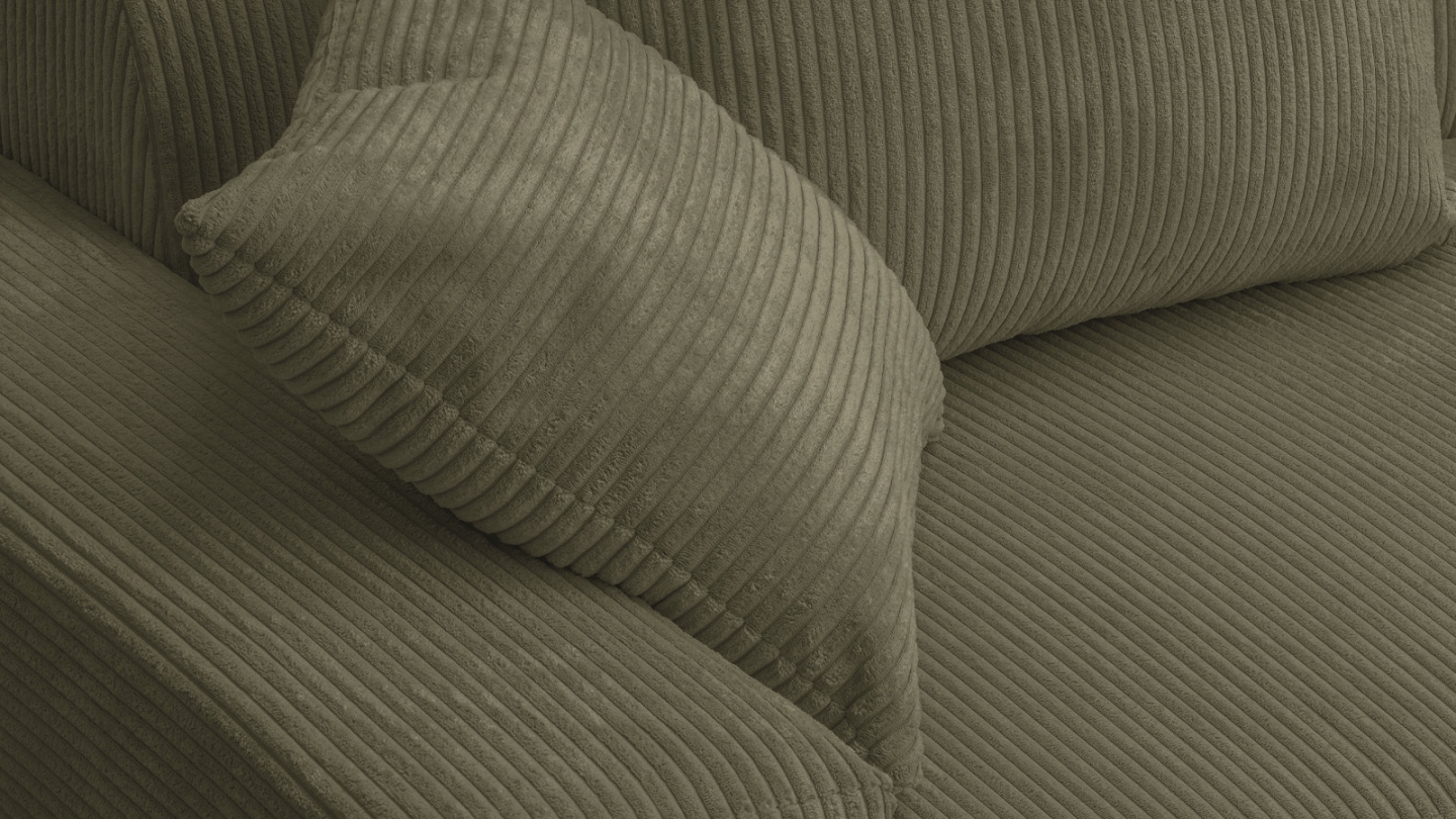 Canapé d'angle à droite convertible 3/4 places en velours côtelé vert kaki - Nyssa Canapé d'angle à droite convertible 3/4 places en velours côtelé vert kaki - Nyssa