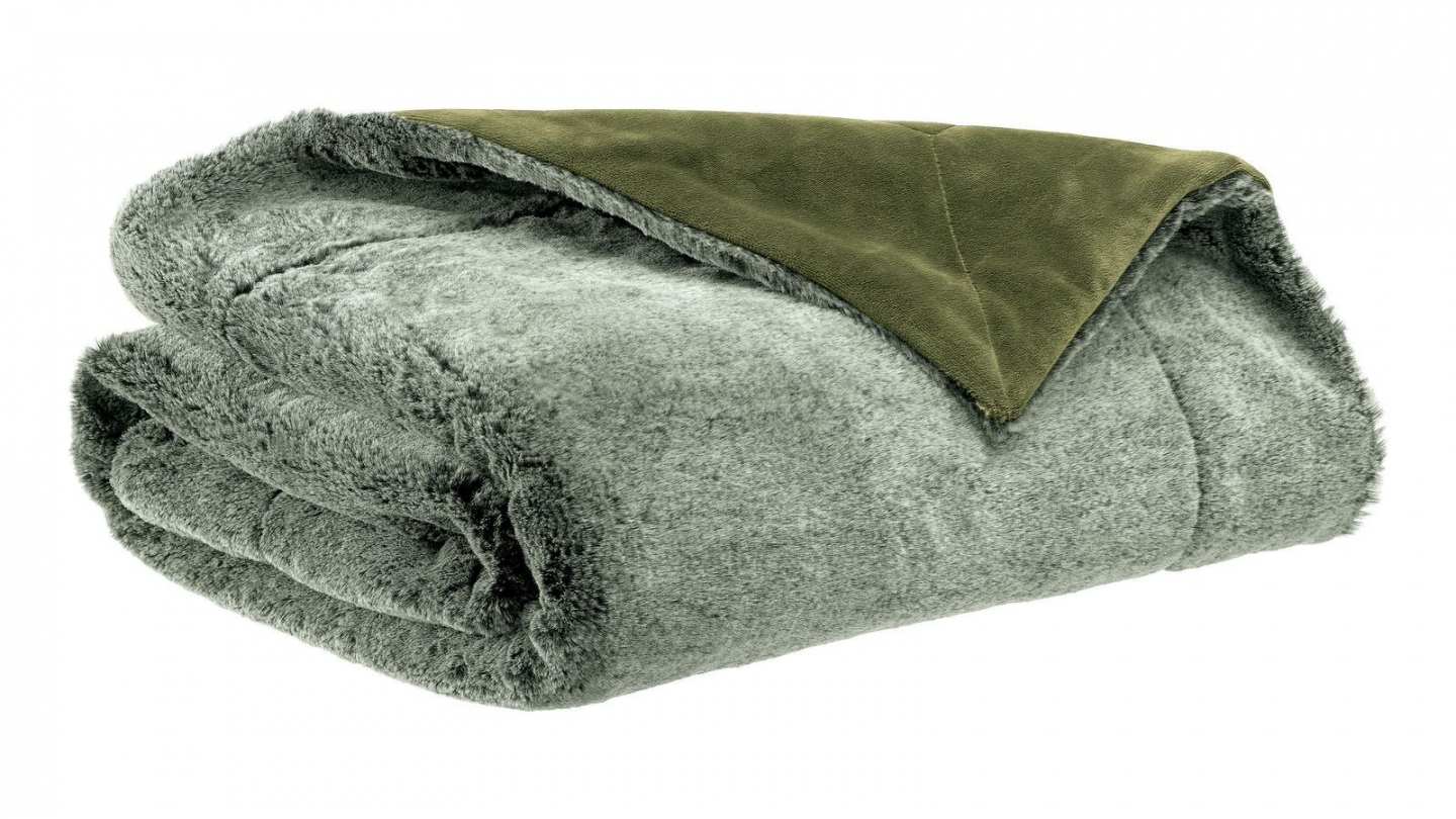 Plaid effet fourrure vert olive 130 x 160 cm - Kinta