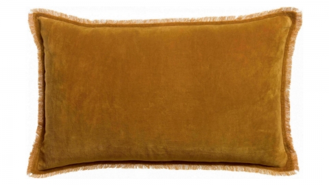 Coussin à frange en velours jaune safran 40 x 65 cm - Fara