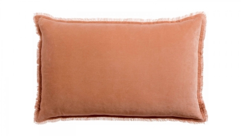 Coussin à frange en velours rose dragée 40 x 65 cm - Fara