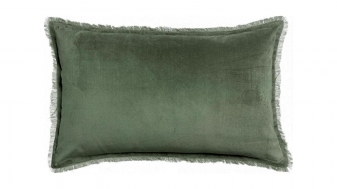 Coussin à frange en velours vert thym 40 x 65 cm - Fara