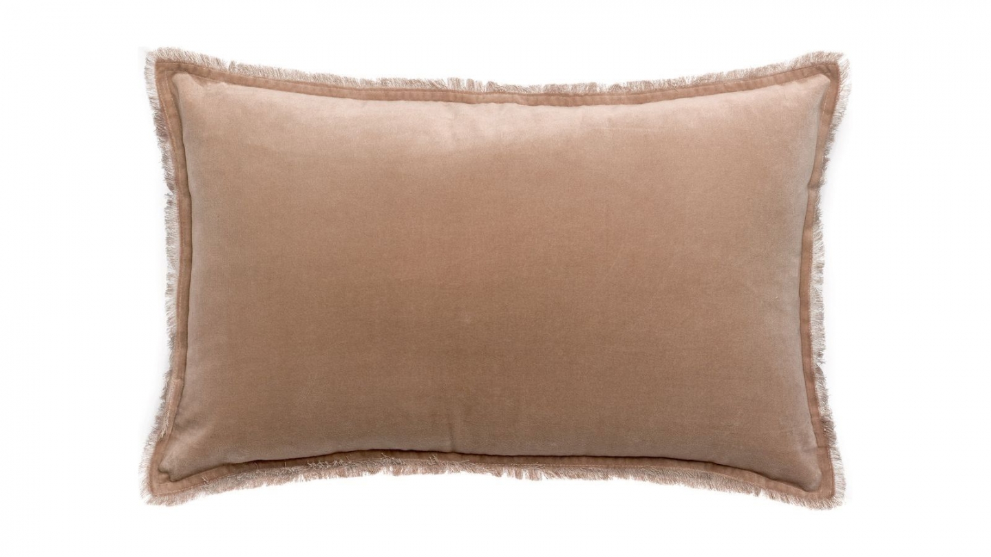 Coussin à frange en velours taupe 40 x 65 cm - Fara