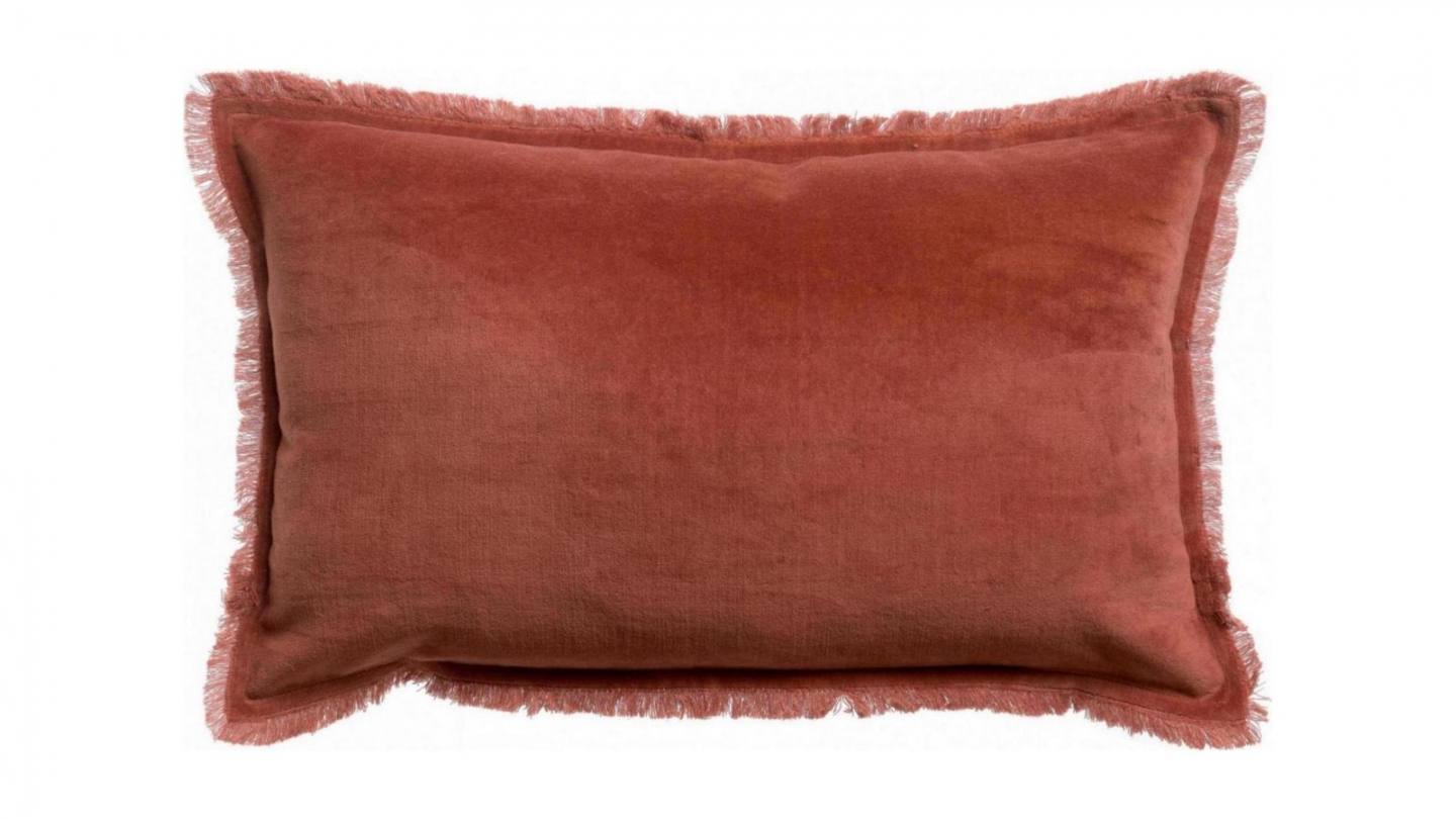 Coussin à frange en velours orange sienne 30 x 50 cm - Fara
