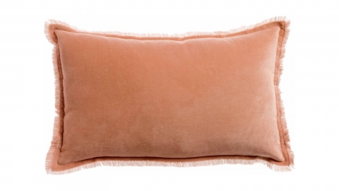 Coussin à frange en velours rose dragée 30 x 50 cm - Fara