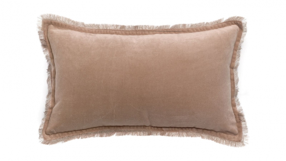 Coussin à frange en velours taupe 30 x 50 cm - Fara
