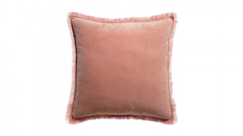 Coussin à frange en velours rose 45 x 45 cm - Fara