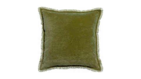 Coussin à frange en velours vert olive 45 x 45 cm - Fara