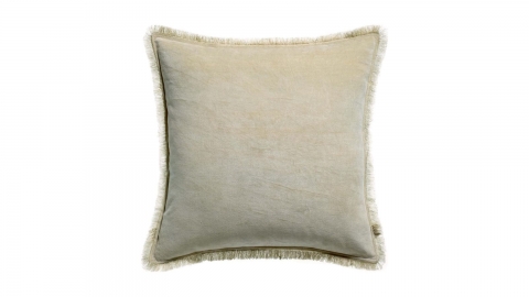 Coussin à frange en velours lin écru 45 x 45 cm - Fara