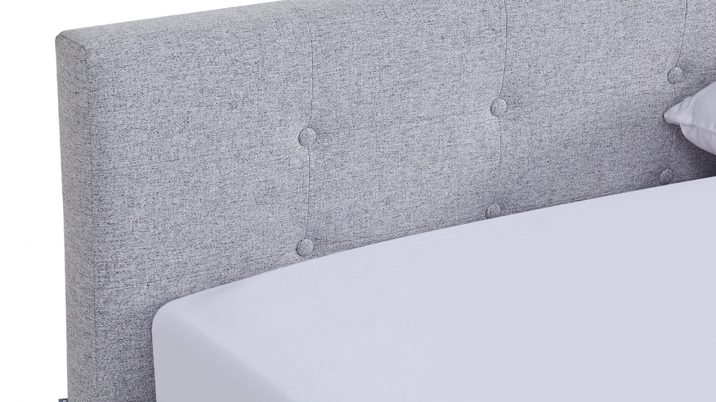 Lit adulte 160x200 cm avec tête de lit capitonnée en tissu gris chiné - Milo