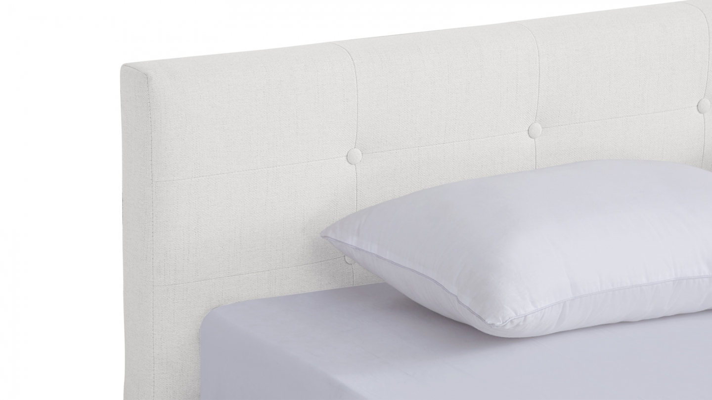 Lit adulte 180x200 cm avec tête de lit capitonnée en tissu beige - Milo