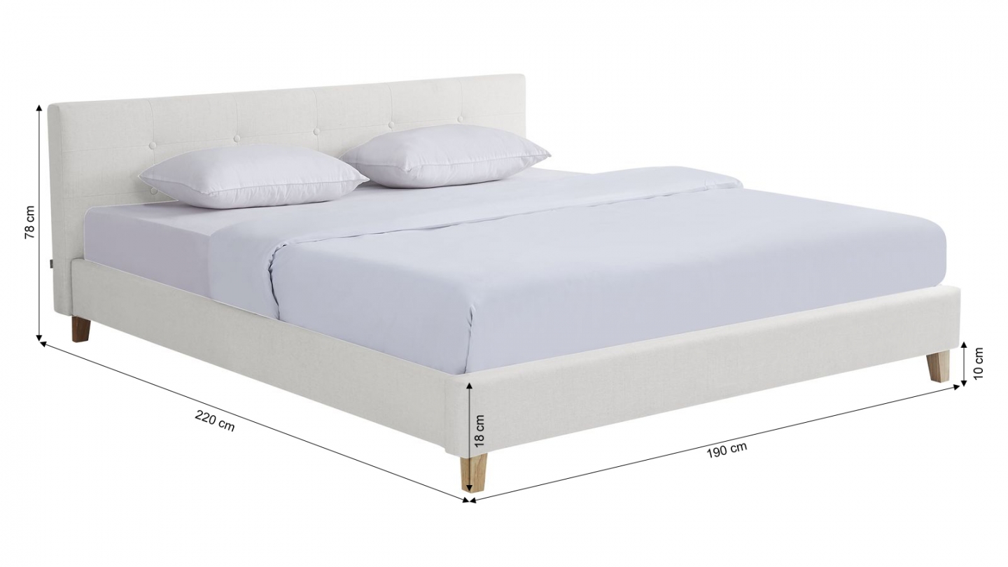 Lit adulte 180x200 cm avec tête de lit capitonnée en tissu beige - Milo
