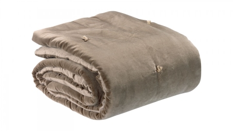 Plaid points noués en velours beige ficelle 140 x 200 cm - Elise