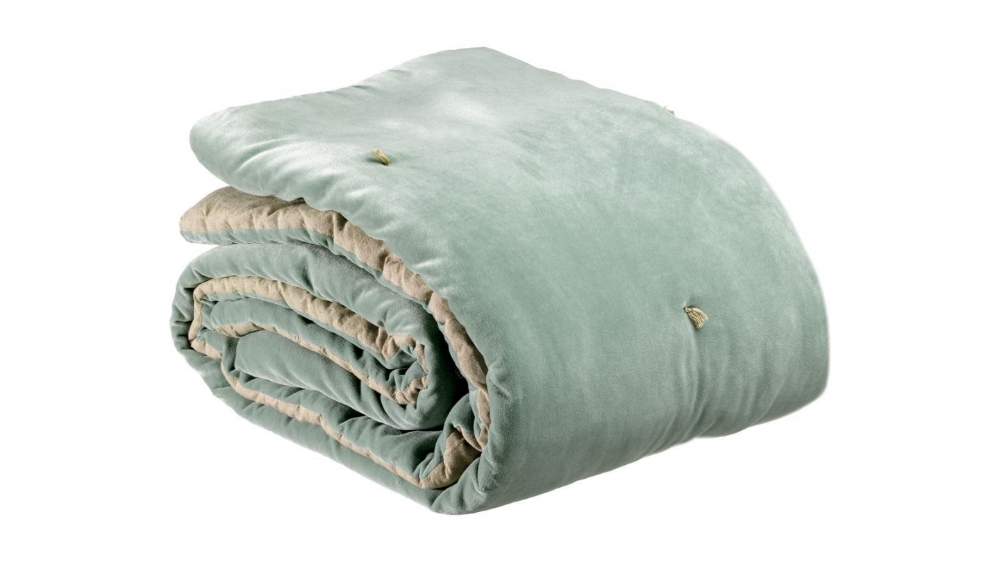 Plaid points noués en velours vert opaline 140 x 200 cm - Elise