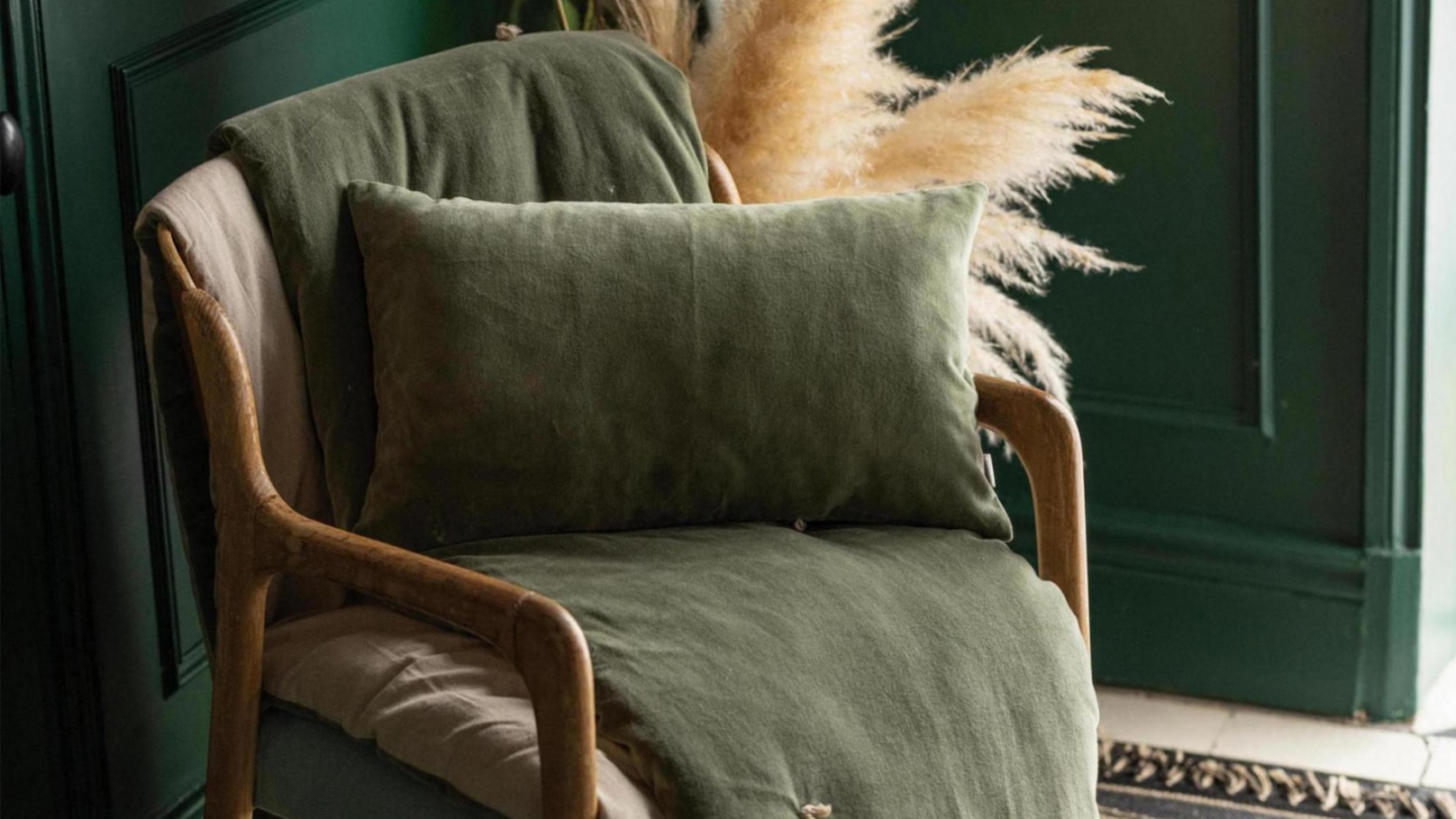 Coussin en velours vert de gris 30 x 50 cm - Elise