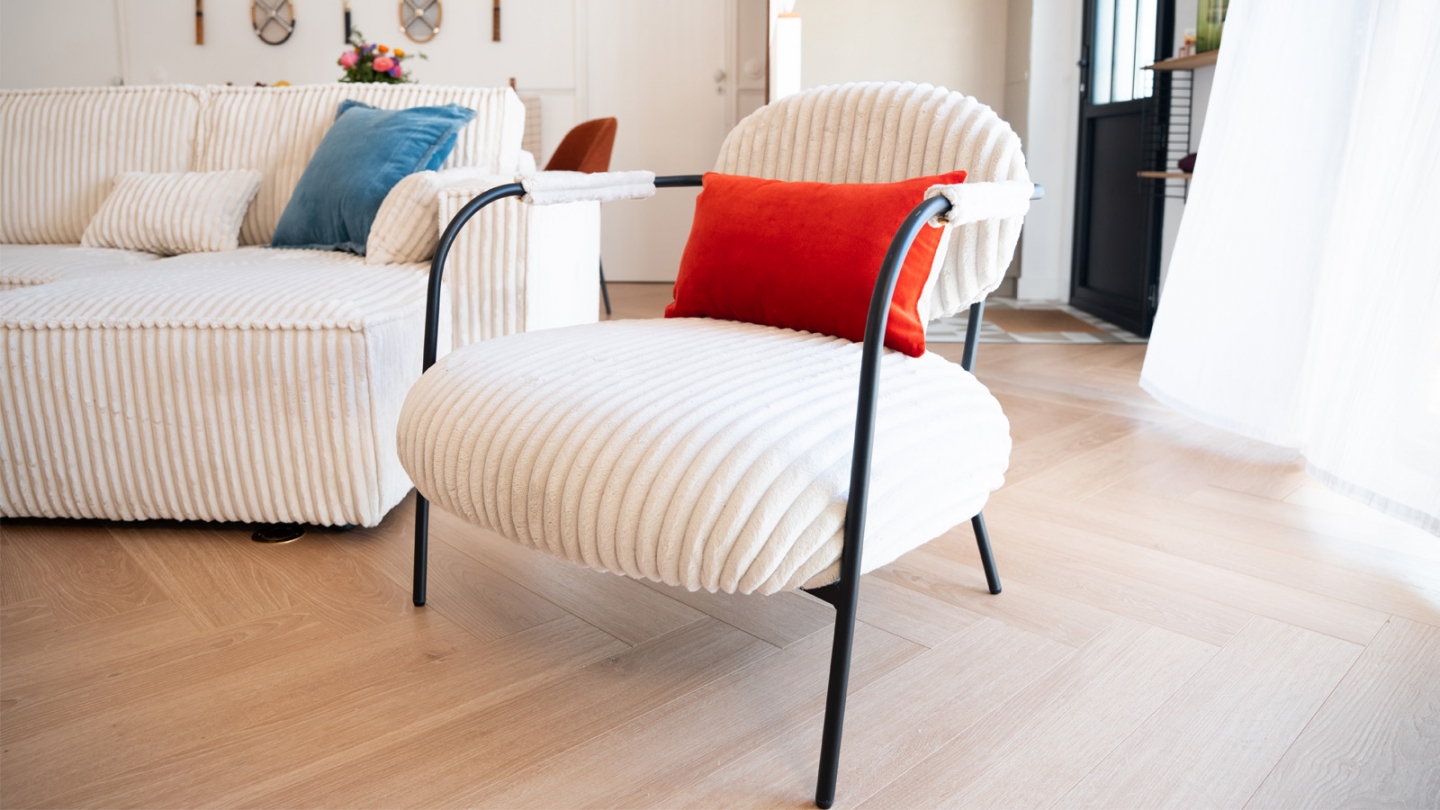 Fauteuil en velours côtelé beige - Léon