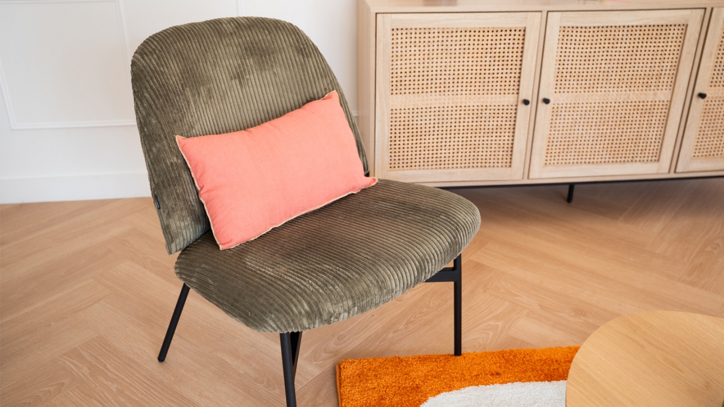 Fauteuil en velours côtelé vert kaki - Petra