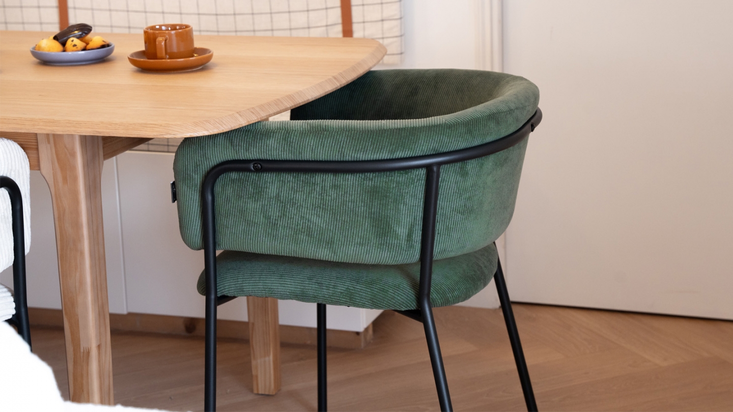 Lot de 2 fauteuils de table en velours côtelé vert - Malone