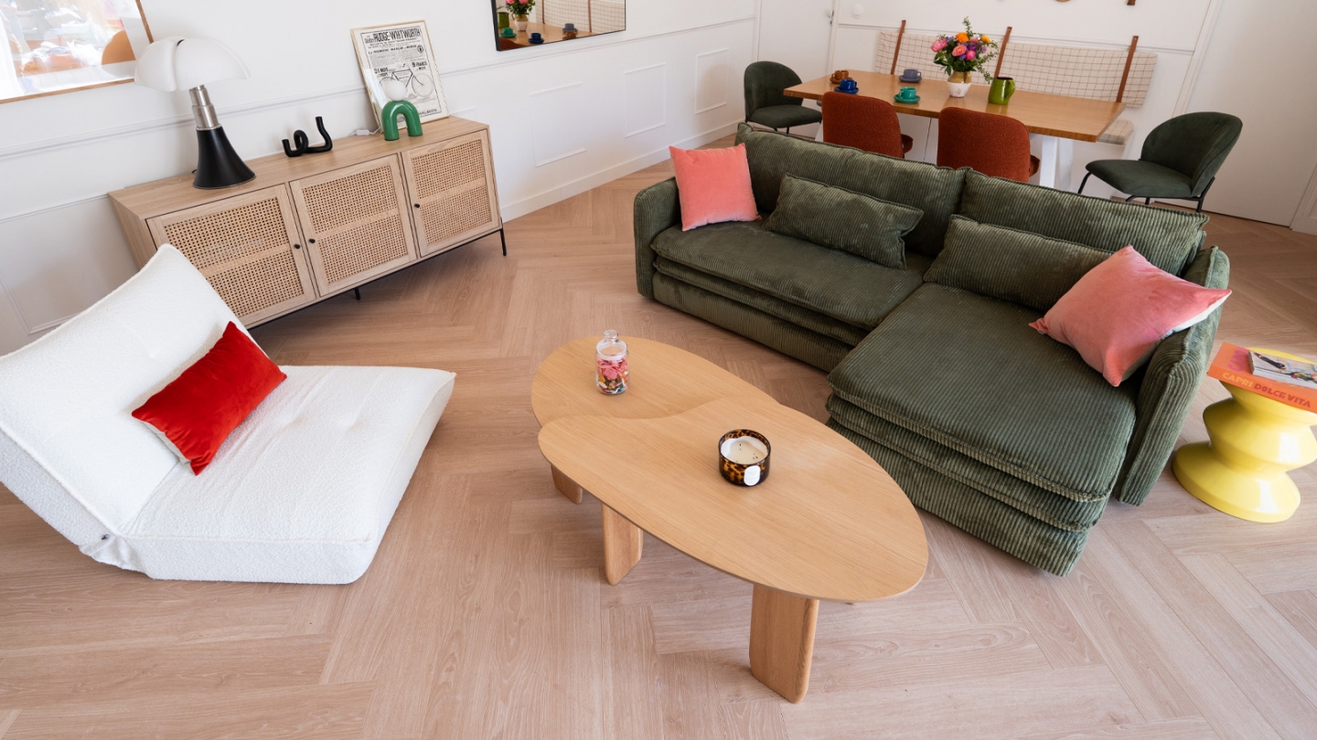 Table basse organique en bois placage chêne 100 cm - Aria