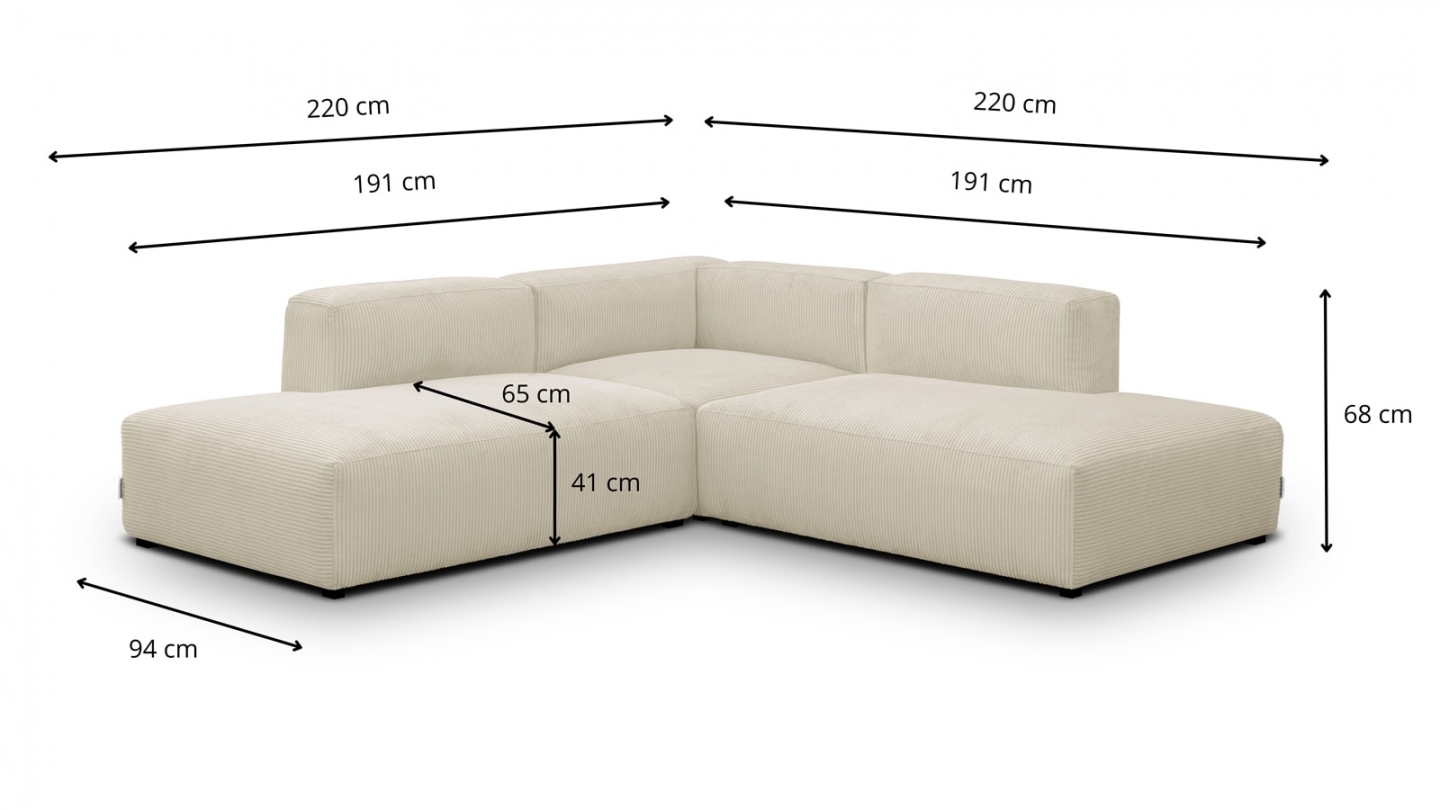 Canapé d'angle modulable réversible 5 places en velours côtelé beige - Modulo