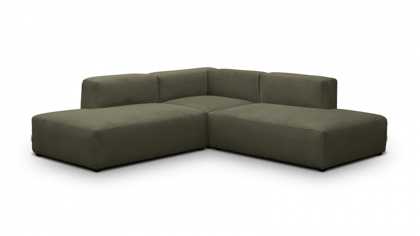 Canapé d'angle modulable réversible 5 places en velours côtelé vert kaki - Modulo