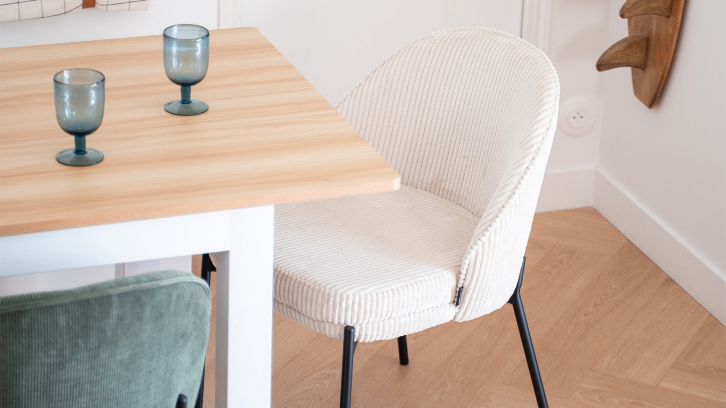 Lot de 2 chaises en velours côtelé beige - Cloé