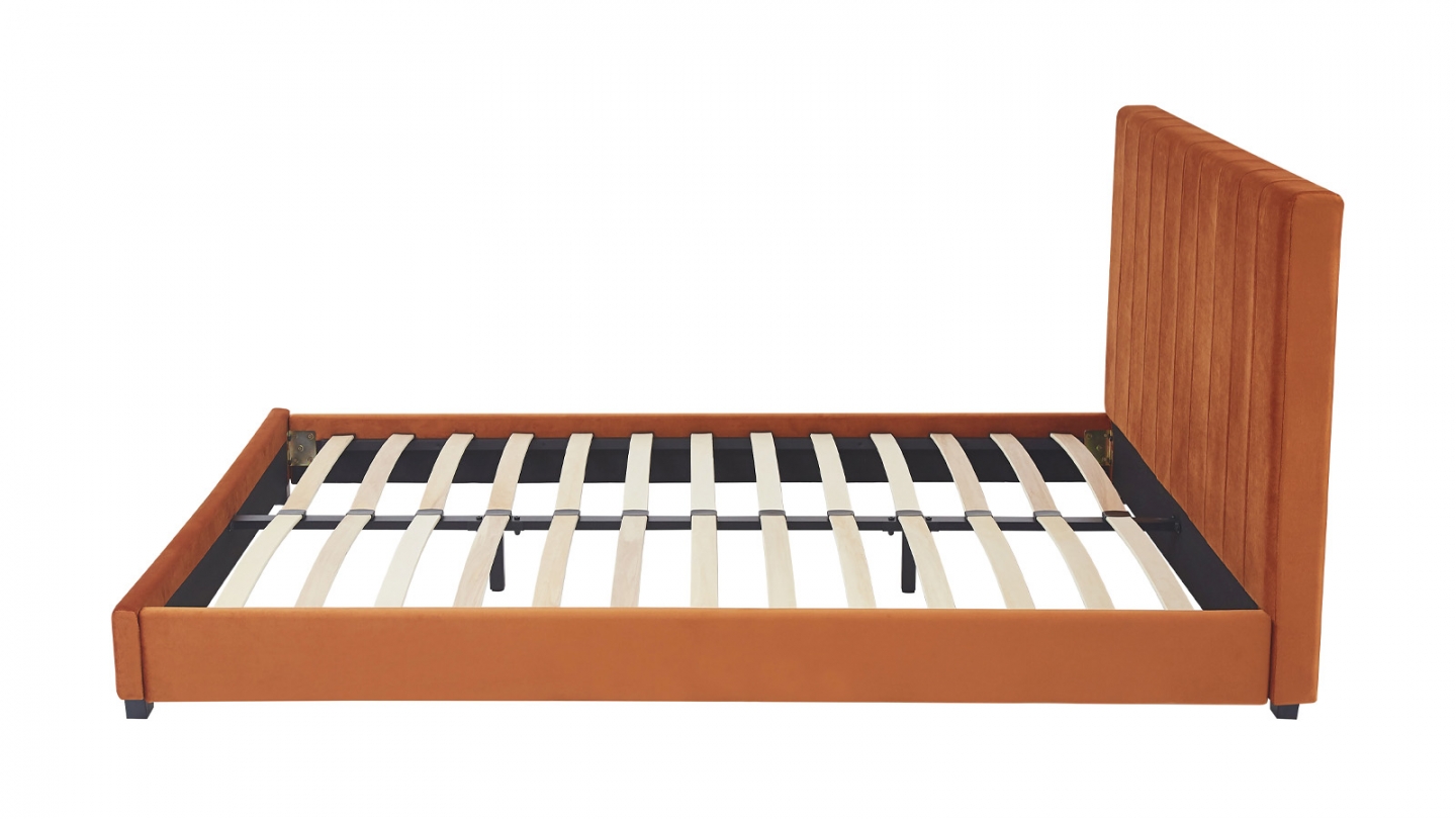 Lit adulte 140x190 cm avec tête de lit capitonnée en velours terracotta - William