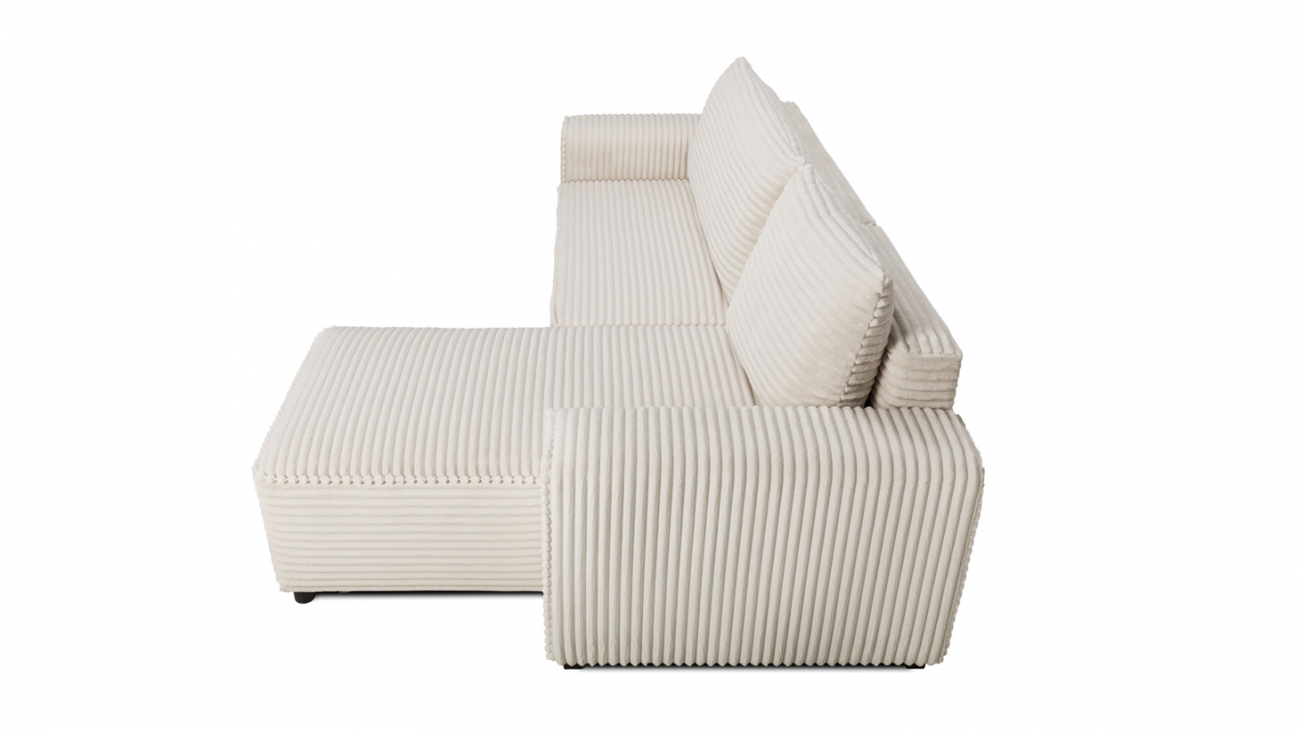 Canapé d'angle convertible réversible 3/4 places en velours gros côtelé beige - Farrow