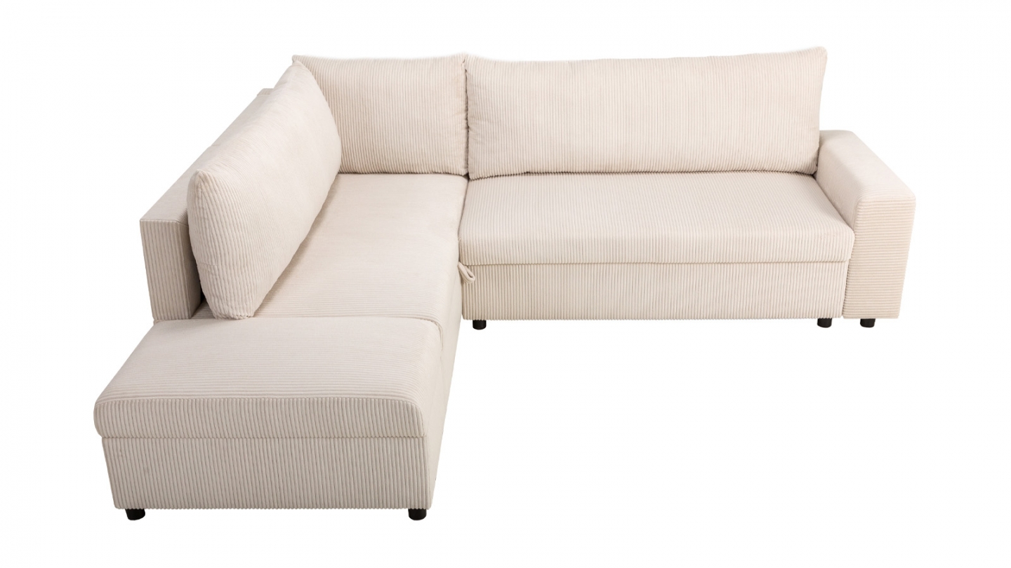 Canapé d'angle convertible réversible 4/5 places en velours côtelé beige - Malte