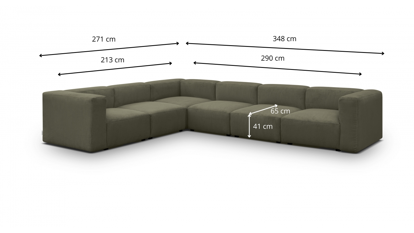 Canapé d'angle modulable réversible 8 places en velours côtelé vert kaki - Modulo