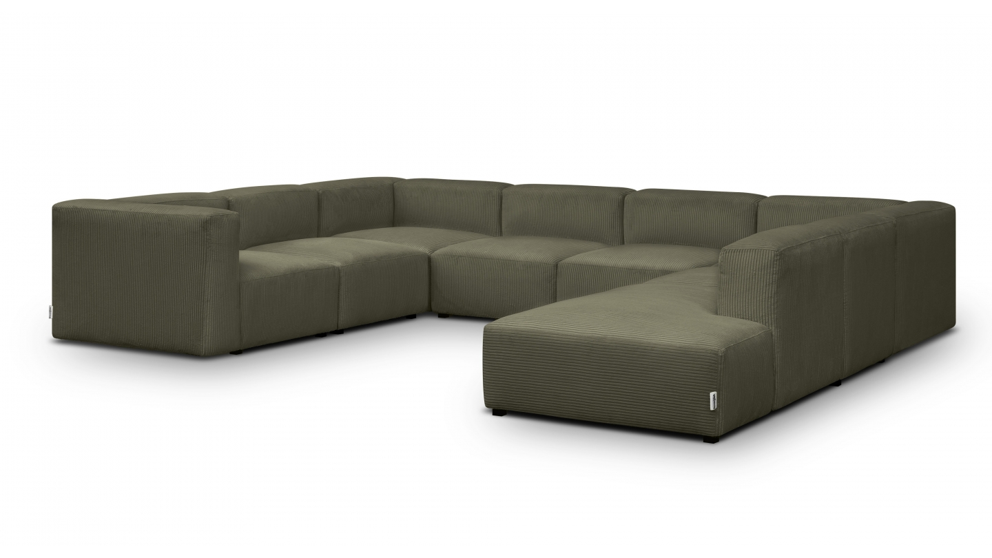 Canapé modulable panoramique 12 places ouvert à droite en velours côtelé vert kaki - Modulo