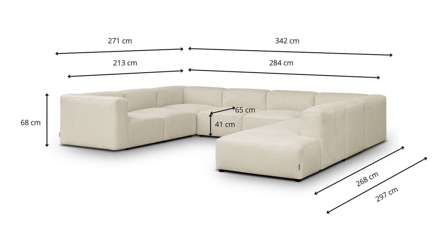 Canapé modulable panoramique 12 places ouvert à droite en velours côtelé beige - Modulo