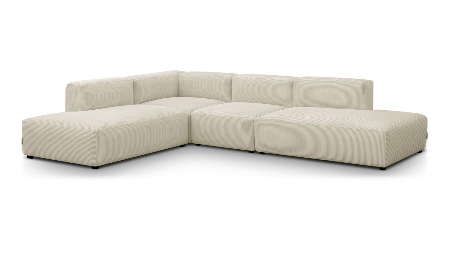 Canapé d'angle modulable réversible 7 places en velours côtelé beige - Modulo