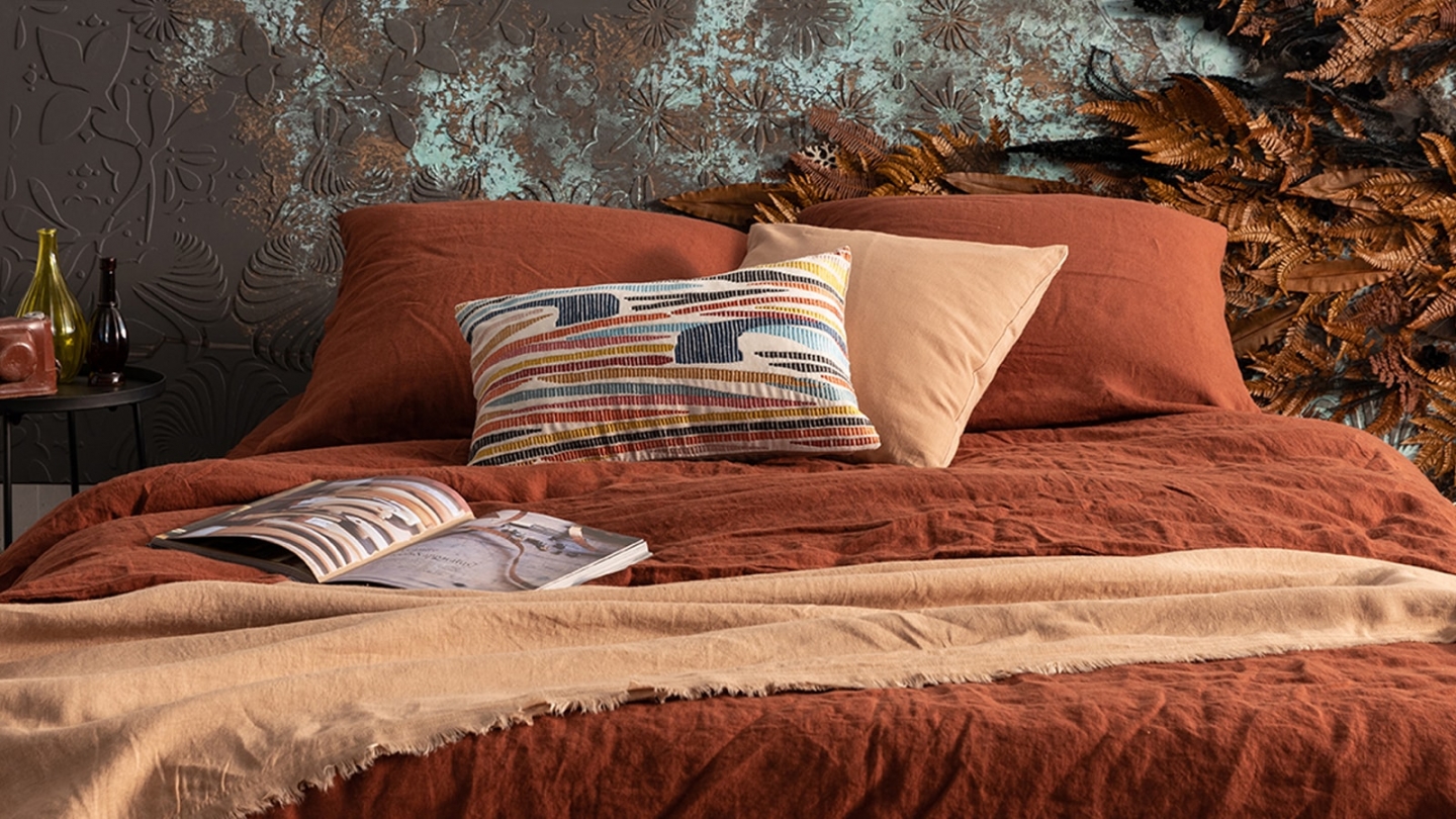 Coussin lin et coton orange rooibos 45 x 45 cm - Zeff
