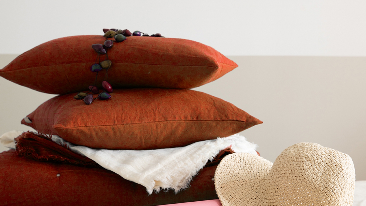 Coussin lin et coton orange rooibos 30 x 50 cm - Zeff