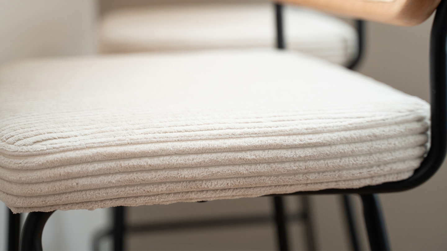 Lot de 2 tabourets de bar en velours côtelé beige et cannage naturel - Muse