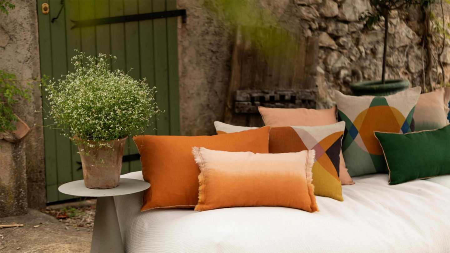 Coussin en lin effet dégradé cuivre orange 30 x 50 cm - Zeff Shade