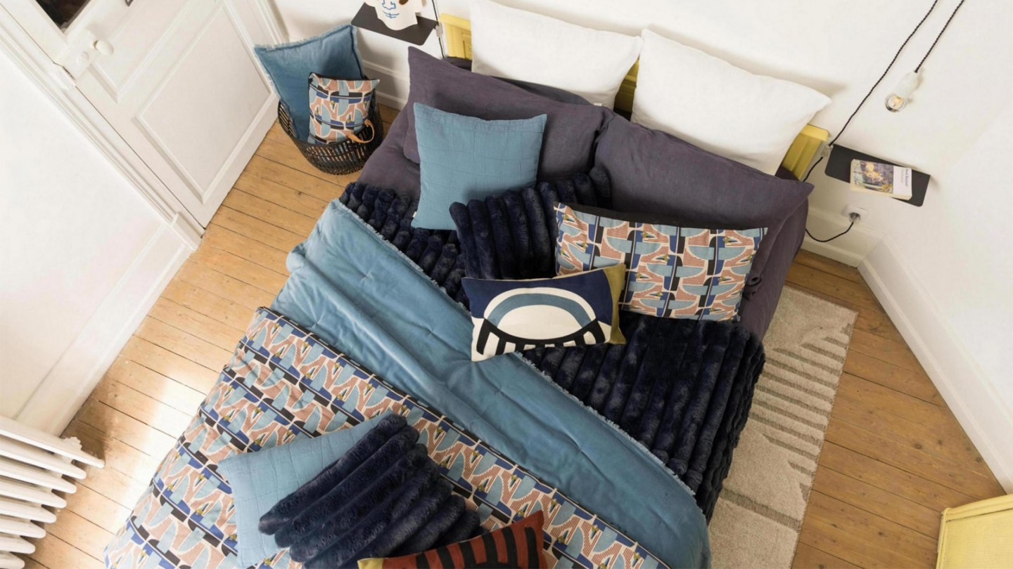 Coussin en coton bleu acier 30 x 50 cm - Titou
