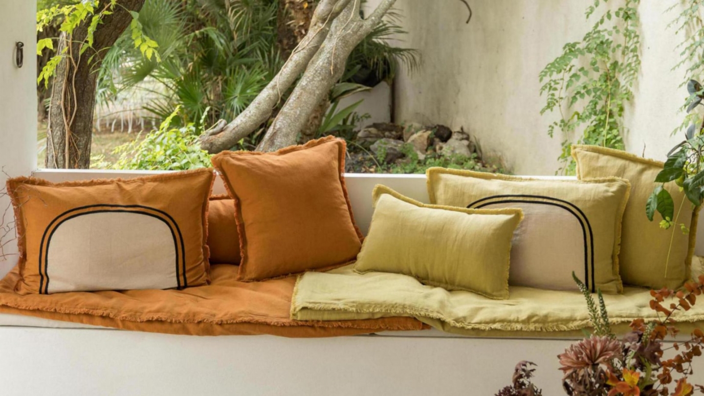 Coussin lin et coton cuivre orange 30 x 50 cm - Laly