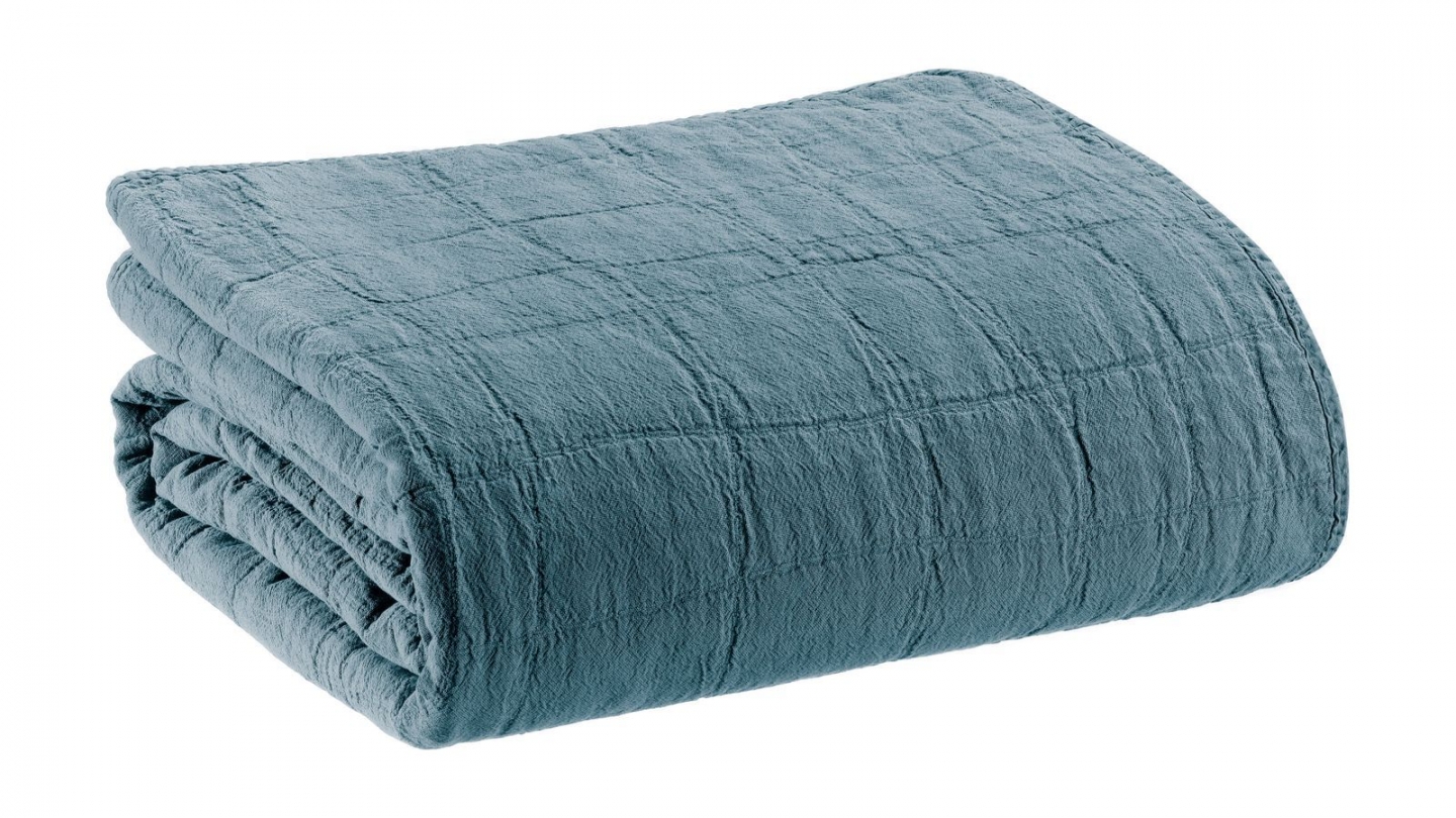 Plaid en coton bleu acier 140 x 200 cm - Titou