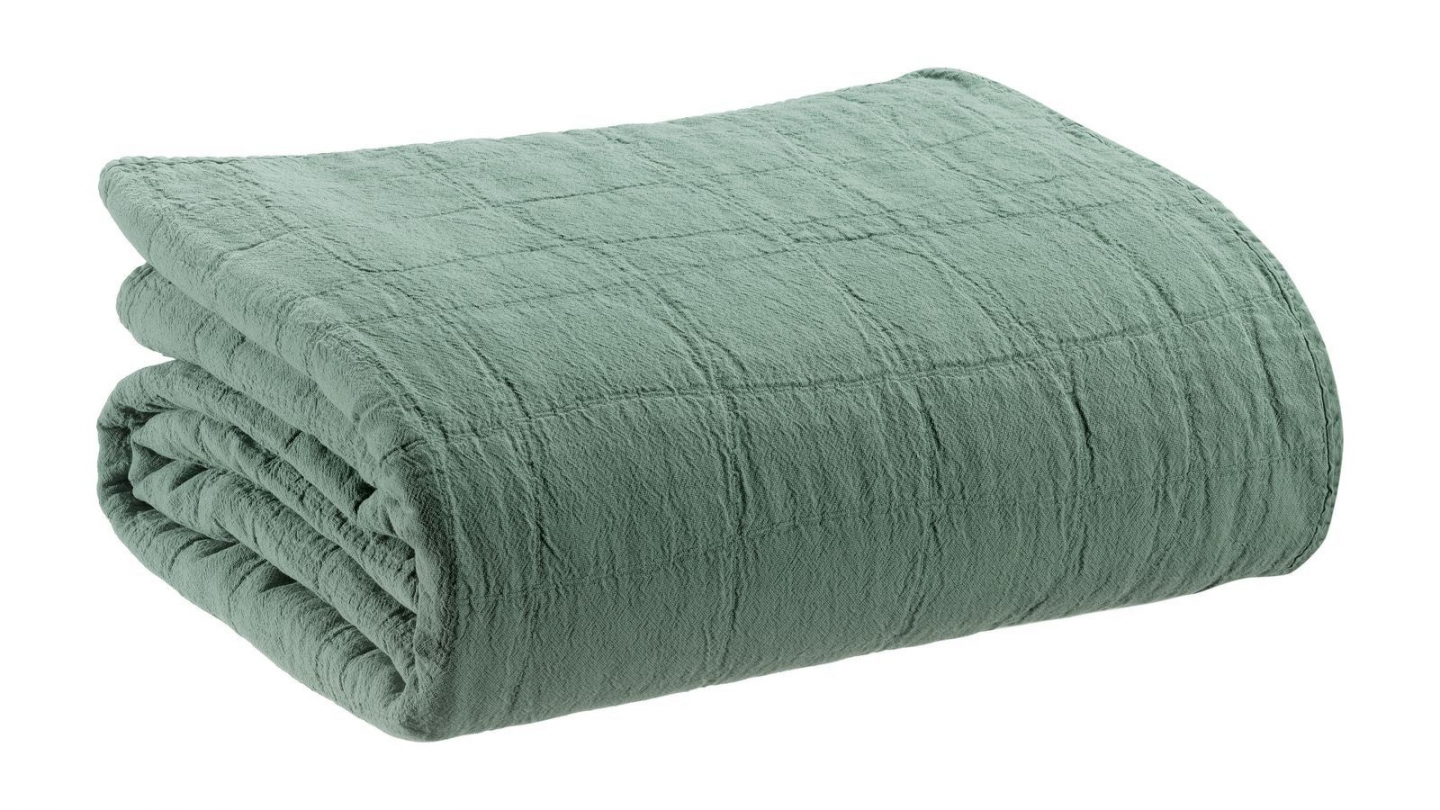Plaid en coton vert de gris 140 x 200 cm - Titou