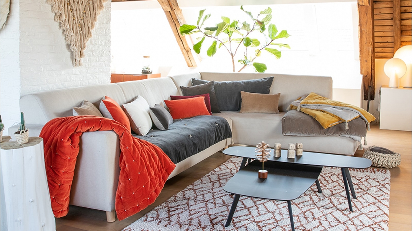 Coussin en velours orange marmelade 30 x 50 cm - Elise