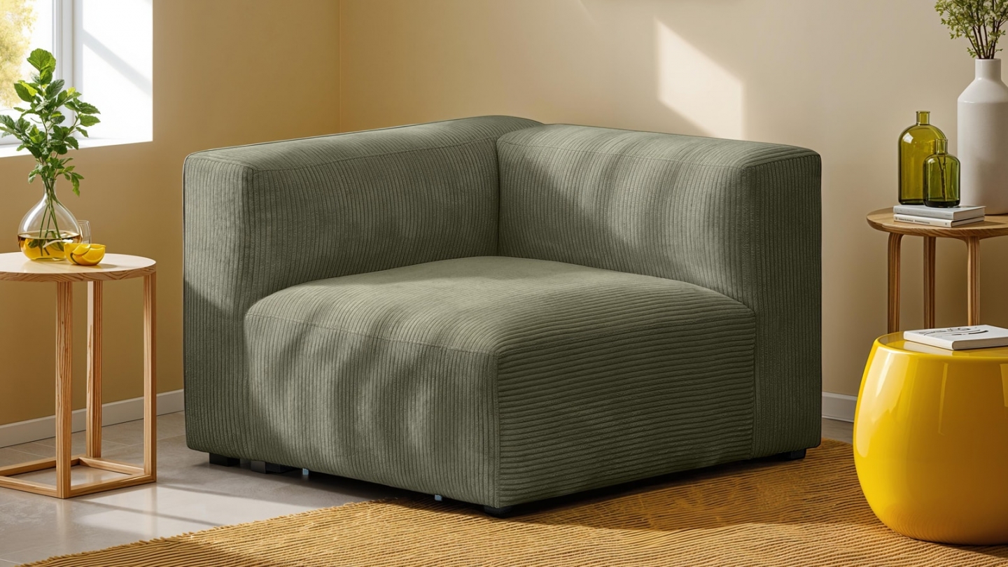 Module d'angle réversible en velours côtelé vert kaki - Modulo Module d'angle réversible en velours côtelé vert kaki - Modulo