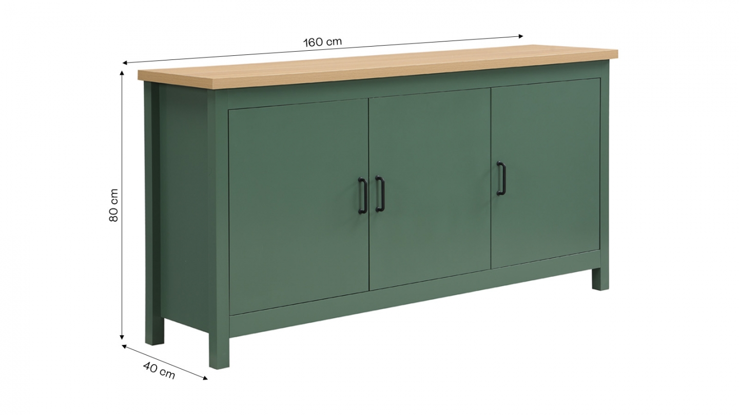 Buffet 3 portes vert 160 cm - Sana