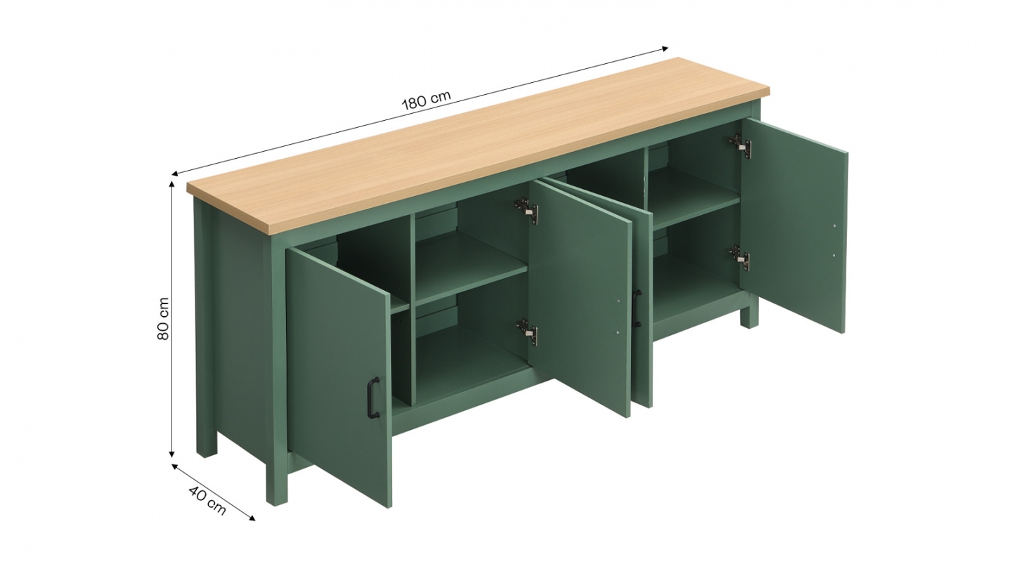 Buffet 4 portes vert 180 cm - Sana