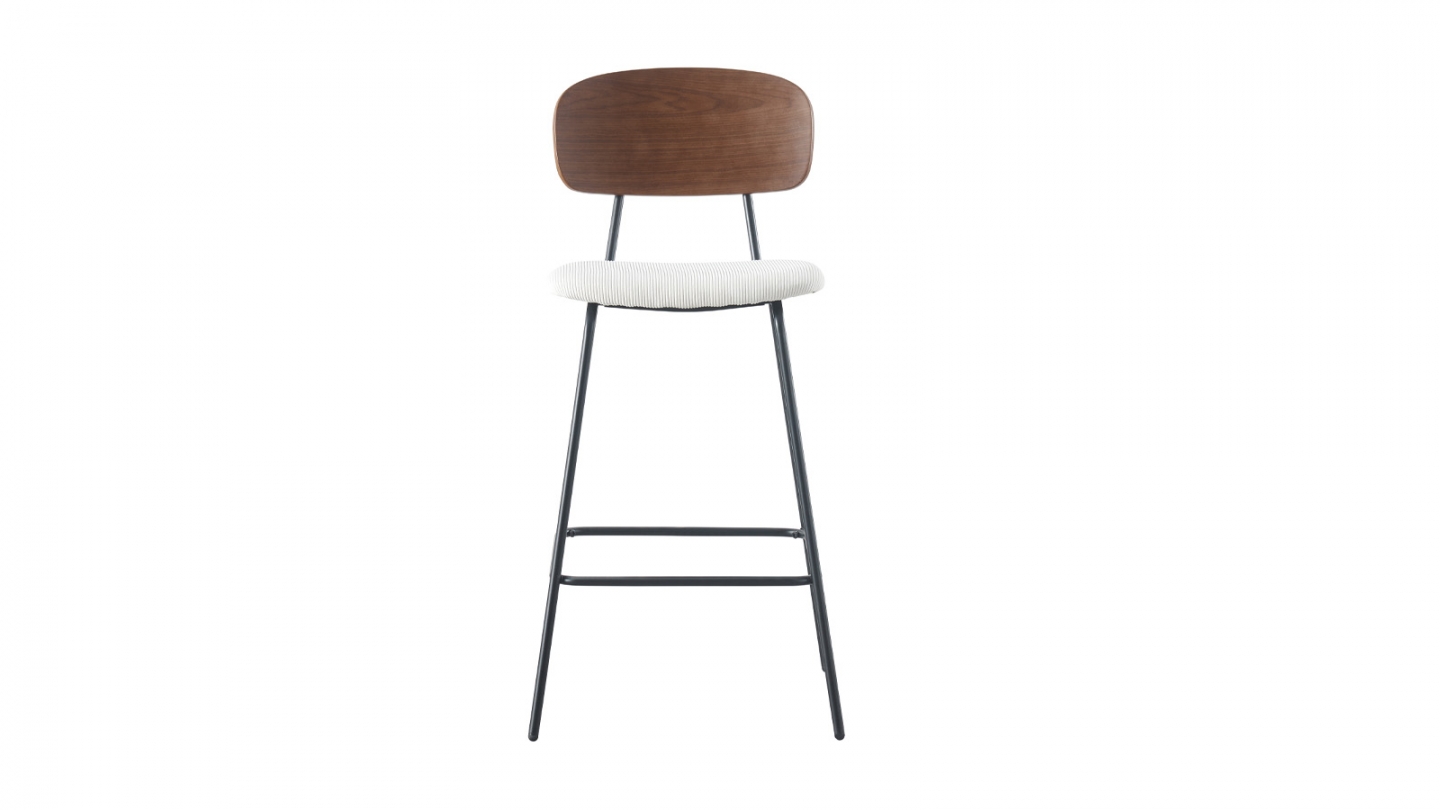 Lot de 2 tabourets de bar en velours côtelé beige - Dany