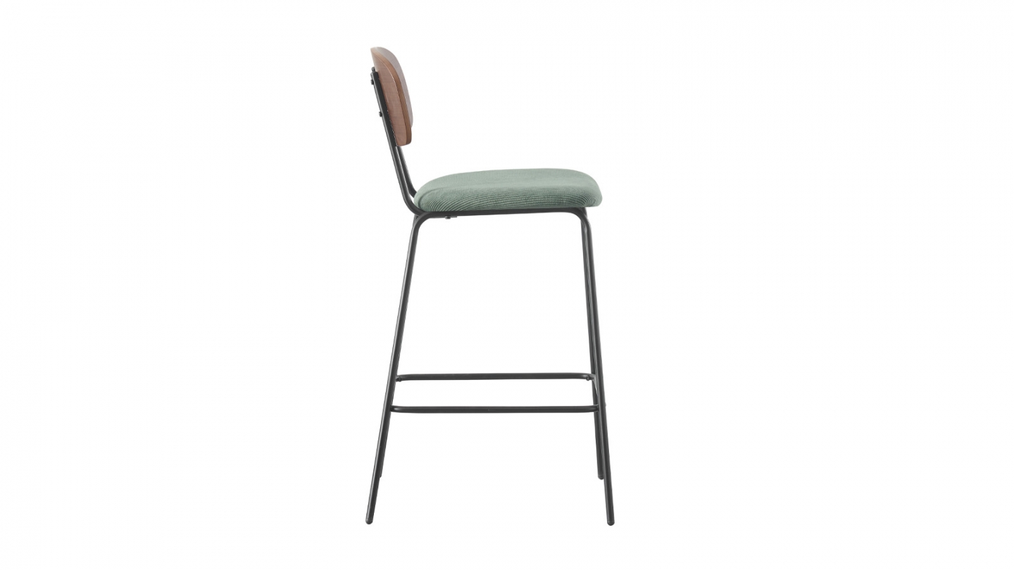 Lot de 2 tabourets de bar en velours côtelé vert kaki - Dany