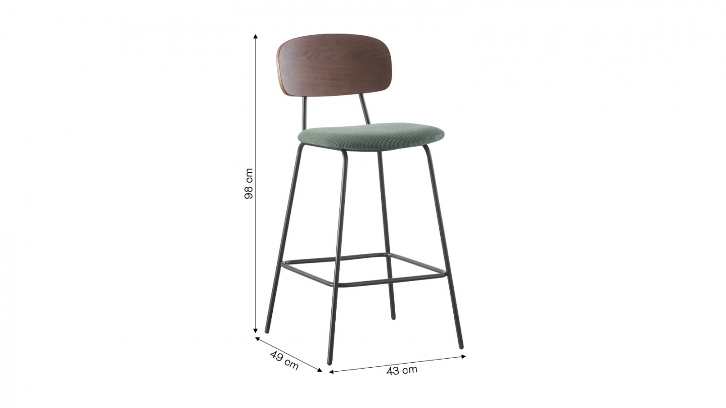 Lot de 2 tabourets de bar en velours côtelé vert kaki - Dany