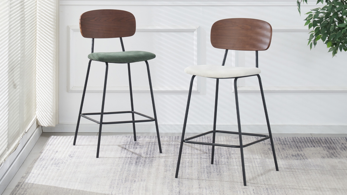Lot de 2 tabourets de bar en velours côtelé vert kaki - Dany